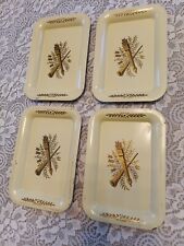 4 Vintage 1960's Small Individual 4x6 Tin Serving Tip Trays Gold Wheat on Cream picture