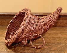 Vintage Cornucopia 11.5” Wicker Horn of Plenty Basket: Rattan Thanksgiving Decor picture