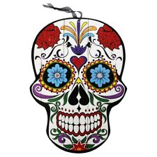 Day of the Dead Sugar Skull Hanging Wall Sign Glitter Red Roses Fast Sipping  picture