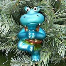 Vtg Katherine’s Collection Glass Dancing Blue Hippo Hippopotamus Ornament *784 picture