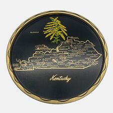 Vintage Kentucky Souvenir Metal Tray State Map Flower Goldenrod Black Gold 11
