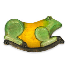Frog Rocking Horse Carving Wood Solid Green Yellow Gradient Painted Heavy Wooden picture