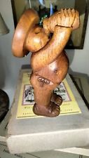 Vintage J. Pinal Mexican Folkart wood carving of fat man drinking picture
