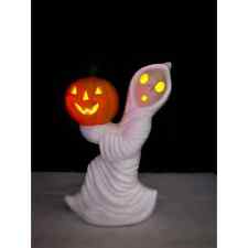VTG 80’s Ceramic Ghost Holding Pumpkin Running Hand Painted W/ Light 12” picture