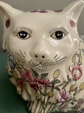 Vintage Large Chinese Ceramic Porcelain Flowers Cat Statue Figurine Hand Painted picture
