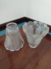 Pair Set 2 Vintage Glass Lampshades Globes Ruffle Shades Frosted Hurricane Lamp  picture