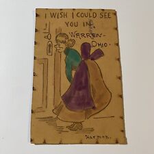 I Wish I Could See You In Warren Ohio Leather Postcard Weird Woman Voyeur 1905 picture