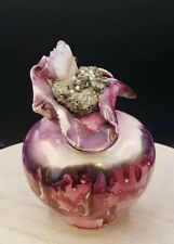Ceramic Porcelain Perfume Fragrance Oil Bottle w/Stopper Pink White Swirl Geode picture