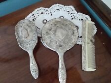 Vintage Retro Ornate Vanity Set Silver Quality Made Mirror Brush Comb Accessorie picture