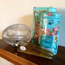AVON 1977 COLLECTIBLES: EGG, TRAILING ARBUTUS POWDER TIN AND COLOGNE FLACON picture