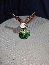Majestic Bald Eagle Bejeweled Enameled Pewter Trinket Box With Hinged Lid New picture