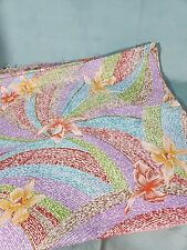 Vintage 70s Tropical Floral Hawaiian Fabric Orchids Rainbow Rayon Dress 4 Yds picture