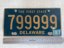 Vintage 1987 Delaware License Plate Tag 799999 Riveted Numbers picture