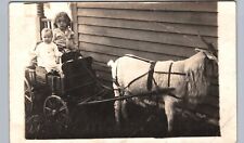GOAT WAGON LITTLE KIDS c1910 real photo postcard rppc toy animal pet family picture