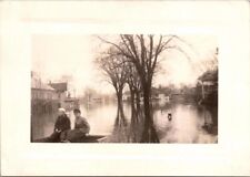 c1915 Boys On Boat Flooded Town Homes Houses Natural Disaster Flood Photo picture
