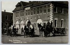 Canton Illinois~City Hall Fire Department~Firemen & Horse Drawn Wagons~1908 B&W picture
