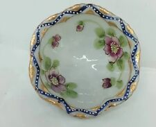 Antiq Uniq Japanese Hand Painted Floral Bowl, Cobalt W Gold Gilt Design. Footed picture