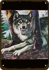1981 NOCONA COWBOY BOOTS Cowgirl Wolf Vintage Look DECORATIVE REPLICA METAL SIGN picture