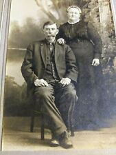 VINTAGE PHOTOGRAPH OF OLDER HUSBAND AND WIFE POSING IN STUDIO; 1914 picture