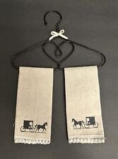 Miniature Hand Towels On Black Metal Hanger Heart Shaped Beige, Amish Buggy picture