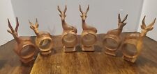 Vintage Deer Reindeer Napkin Rings Holders Hand Carved Wood Mixed Lot of 6  picture