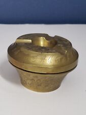 Vtg Brass Ashtray Floral Etched Design with Screw off Top India Round - 3.5