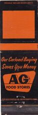 AG Grocery Stores Nationwide USA Matchbook Cover 1950's picture