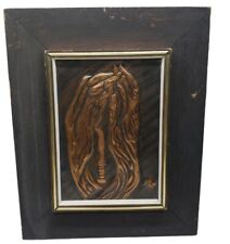 Vintage Judaica Artwork A. Lion Framed Copper Relief  Praying Hand Candlelight picture