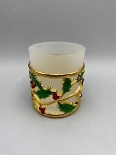 Lenox HOLIDAY GOLD Holly & Berries Gold Tone Frosted Glass Candle Holder picture