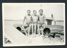 3 Near Nude German Sailors Pose On Board Boat Gay Interest WW2 Photo picture