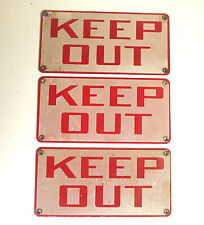 Three Vintage Metal Reflective KEEP OUT Signs 4