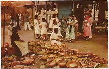 Vintage Market Scene Street Vendors in Santa Tecla, El Salvador Chrome Postcard picture