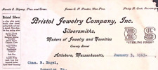 1913 ATTLEBORO MASSACHUSETTS BRISTOL JEWELRY COMPANY SILVERSMITH LETTERHEAD Z246 picture