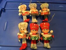 Vintage Flocked Little Drummer Boys Christmas Ornament Japan 4” Elf Lot Of 6 picture