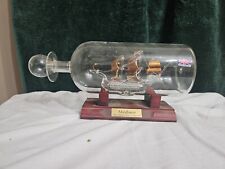 Mayflower Blown Glass Sculpture England  Ship In A Bottle W/ Wood Stand picture