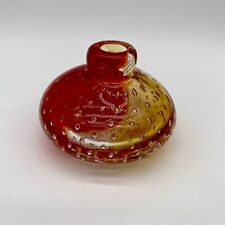 Murano Glass Perfume Bottle Red With Yellow Bullicante Vase No Stopper picture