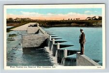 Columbus NE, Inspecting Weir Reservoir Spillway, Nebraska Vintage Postcard picture