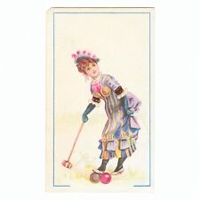 Woman Playing Croquet Victorian Trade Card Sample 1880s Scrapbooking Art  picture