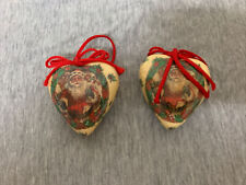 Vintage Midwest Importers Paper Mache Santa Hearts Christmas Ornaments Taiwan picture