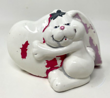 Vintage Ceramic Bunny Hugging Heart Planter Valentines Day picture