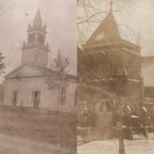 x2 LOT c1910s Unknown Churches RPPC Cemetery Full Bleed RARE Real Photo A175 picture
