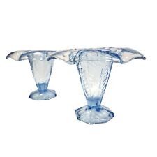  2 VINTAGE ART DECO SOWERBY PRESSED PATTERNED GLASS VASE OVERTURNED RIM picture
