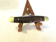 Vintage L.L. Bean 3 Blade Stockman Folding Pocketknife BrassBolsters/Wood Scales picture