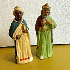 Vintage Chalkware Nativity Wise Men set of 2 shabby with wear  picture