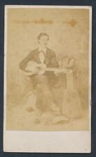 1860's TRAVELLING GUITAR PLAYER with Instrument & Case Vintage CDV Photo picture