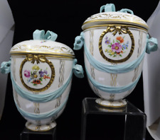 Pair of KPM Berlin Porcelain Hand Painted Covered Urns Jars Vessels Pots picture