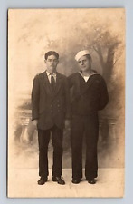 c1910-1924 RPPC Postcard Portrait of Two Men Sailor and Man in Suit Brothers? picture