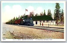 Yellowstone Park MT~Train @ OSL Oregon Short Line Railway Depot~West Gate~c1915 picture