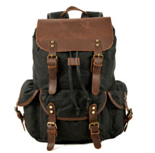 new Casual Vintage Backpack draw rope men's oil wax canvas Bag Travel Backpack picture