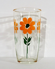 Vintage Hazel Atlas Orange Daisy Glass Large 1 Pint Sour Cream 1960s Mod Retro picture